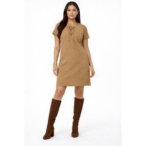 NWT Tommy Hilfiger Camel Faux Suede Lace Up Shift Dress 10
